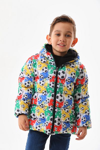ROBA KIDS Jachetă și haină pufă de iarnă pentru băieți și fete, cu glugă din lână, cu model de fotbal Rb-108