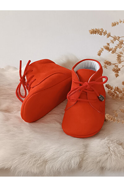 Hodore Nubuck Red Genuine Leather Baby Booties