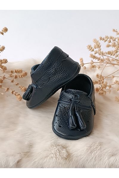 Hodore Axel Leather Baby Moccasin Navy Blue
