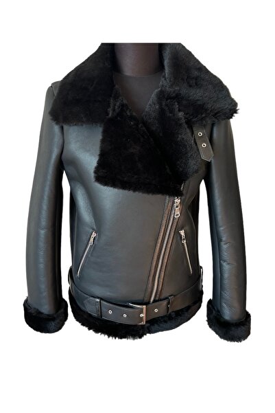 asus deri HEIDI - WOMEN'S GENUINE SHEEP FUR BLACK JACKET