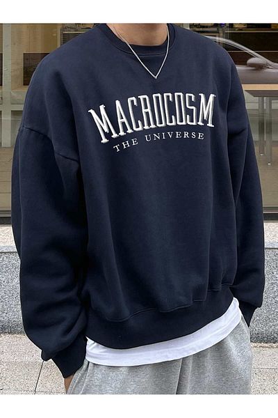 PALPİTO Мъжки суитшърт с качулка и щампа Macrosom в тъмносин цвят