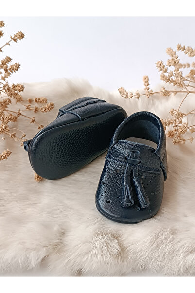 Hodore Axel Leather Baby Moccasin Navy Blue