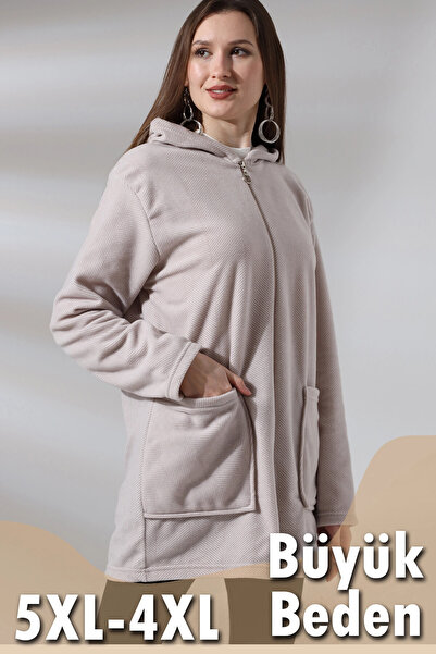 Buklemoda Çizgi Detay Polar Sweatshirt - Büyük Beden