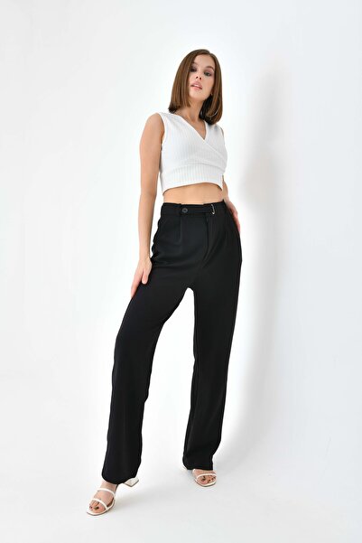 VOLT CLOTHİNG Women's Belt Detailed High Waist Full Lycra Trousers