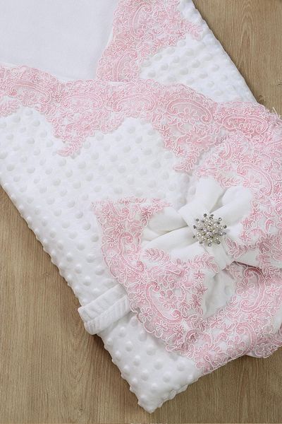 Sitilin Baby Girl Pink Lace Luxury Chickpea Decorated Swaddle Blanket STL6462