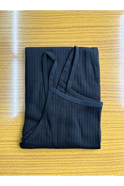 ERŞAH Kadın Siyah Pamuklu İp Askılı Çizgili Atlet 4400