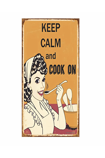 calm down and cook cook cook kitchen cooking woman mom mini retro wooden poster