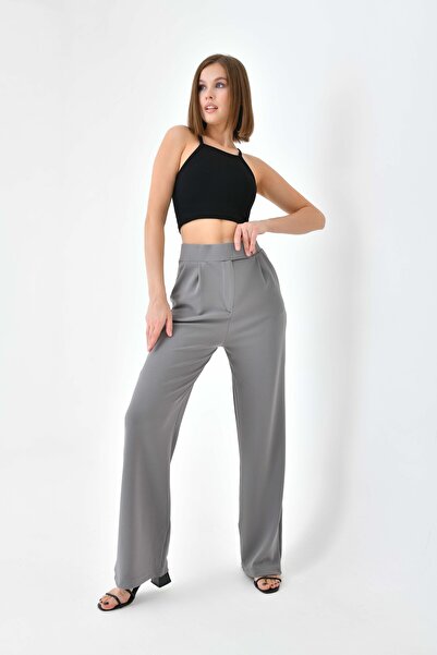 VOLT CLOTHİNG Kadın Yüksel Bel Cırt Kapama Likralı Palazzo Pantolon