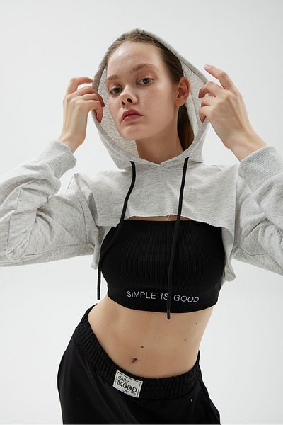Mood Lab Hooded 2-Piece CROP SWEATSHIRT