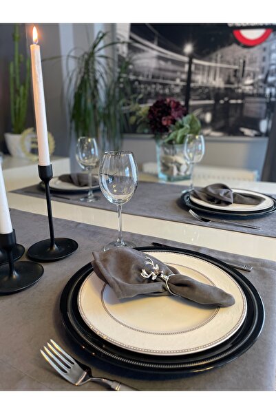 Decamor home 6-Piece Carefree Fabric Napkin Velvet Textured Anthracite Smoke Dark Gray Napkin