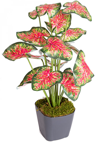 Herdekora نبات كالاديوم صناعي في وعاء - كالاديوم باقة ملمس حقيقي 18 ورقة 43 سم.