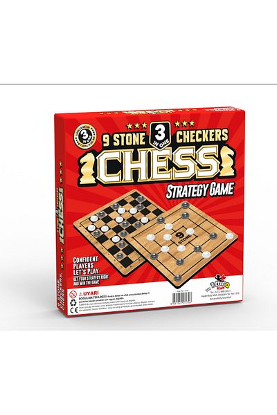 TOTTERİQ 3 Games in One Box - Chess, Checkers & Nine Stones