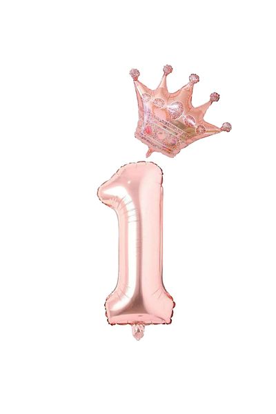 BEST PARTİ DOĞUM GÜNÜ PARTİ SÜSLERİ Rose Gold Number King Crown Foil Balloon Set Age 1