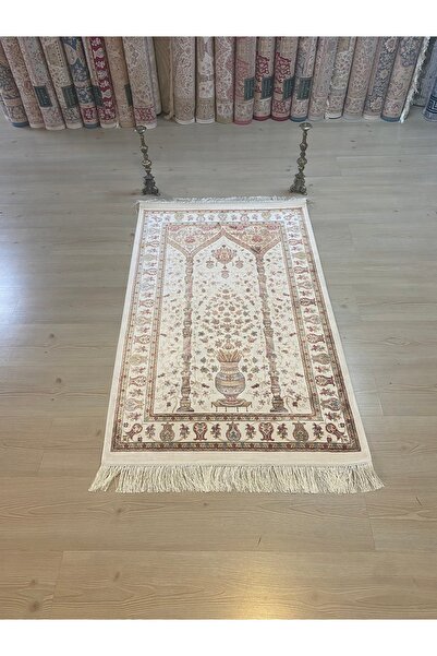 SOMTAŞ HALI BEYAZ İPEK SECCADE BAMBU NAMAZLA