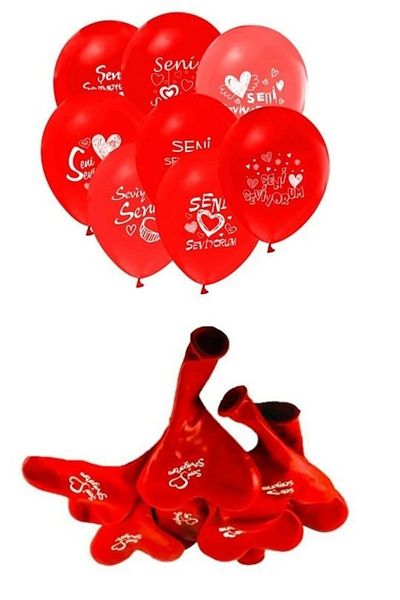 E Elmas 10 Heart Balloons with I Love You Written