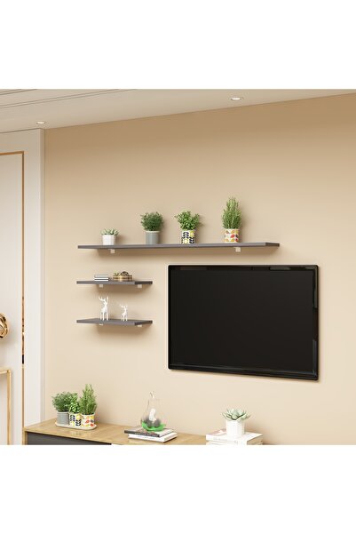 Ninnimo Marry 3'lü Antrasit Uçan Duvar Rafı