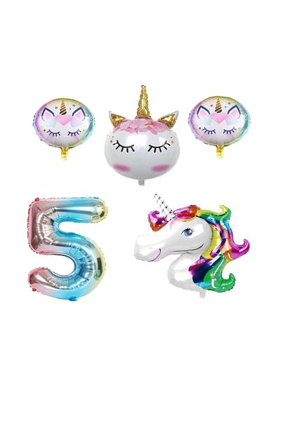 BEST PARTİ DOĞUM GÜNÜ PARTİ SÜSLERİ Unicorn Character and Number Birthday Party Set Age 5
