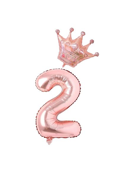 BEST PARTİ DOĞUM GÜNÜ PARTİ SÜSLERİ Rose Gold Number King Crown Foil Balloon Set Age 2