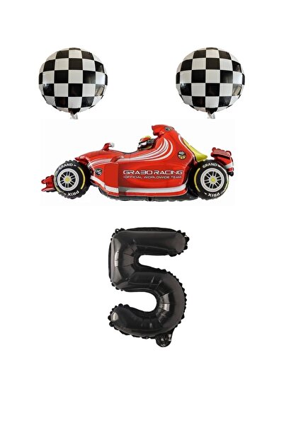 BEST PARTİ DOĞUM GÜNÜ PARTİ SÜSLERİ Race Car Number Foil Balloon Set Age 5