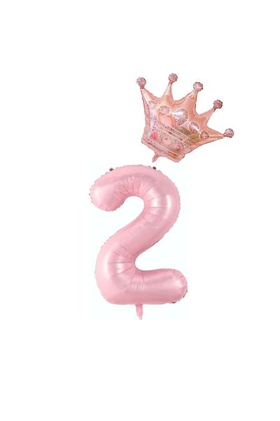 BEST PARTİ DOĞUM GÜNÜ PARTİ SÜSLERİ Pink Number King Crown Foil Balloon Set Age 2