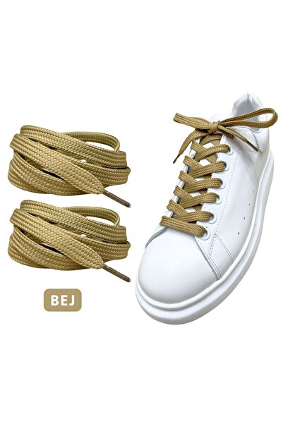 ipekbazaar Exclusice 120 Cm Bej Yassı Spor Ayakkabı Bağcığı, Çift Katmanlı Ör...