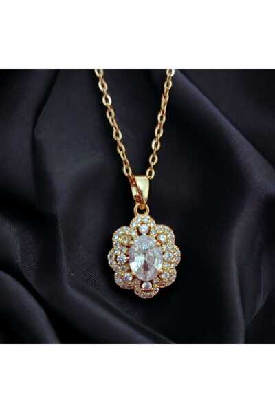 BS JEWELRY Oval Cut Zircon Stone Steel Necklace