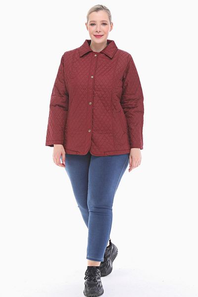 VETRE Women's Large Size Polo Collar Claret Red Seasonal Quilted Coat 1030