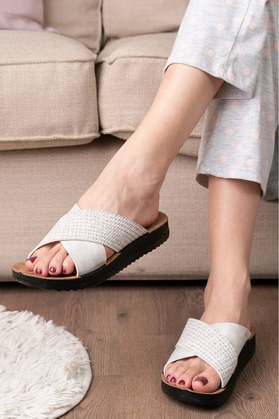TERLİKLAND Καλοκαιρινές Ψάθινες Παντόφλες Home Street Beach Slippers Cross Slippers