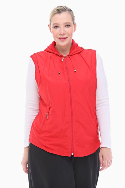 VETRE Women's Large Size Hooded Red Fleece Vest 1026