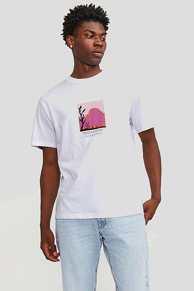 Jack & Jones Λευκό ανδρικό μπλουζάκι - 12253613 Jorlucca Graphic, Ss Crew Neck