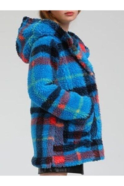 Escabel Κοριτσίστικο βελούδινο καρό παλτό με κουκούλα