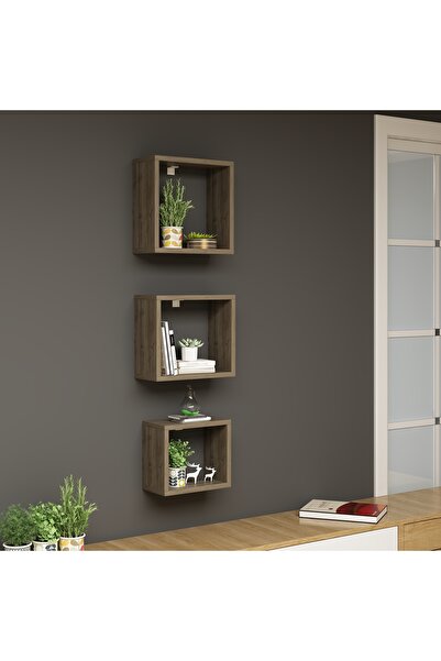 Ninnimo Dennis Ceviz Dekoratif Duvar Rafı Kitaplık