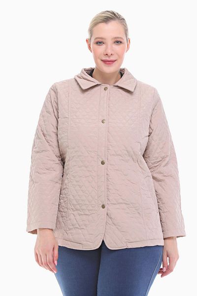 VETRE Women's Large Size Polo Collar Light Beige Seasonal Quilted Coat 1030