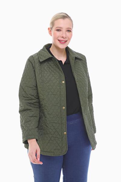 VETRE Women's Large Size Polo Collar Khaki Seasonal Quilted Coat 1030