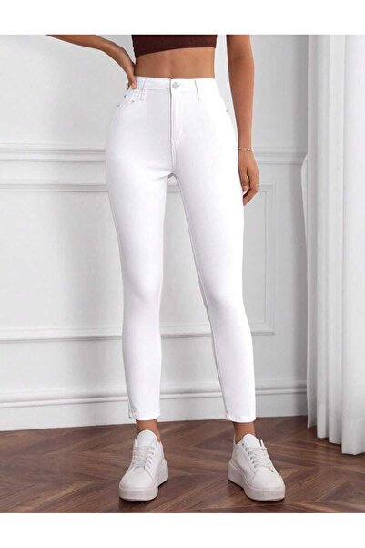 Livik Ψηλόμεσο λευκό στενό τζιν μέχρι τον αστράγαλο Skinny LegLycra