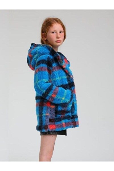 Escabel Κοριτσίστικο βελούδινο καρό παλτό με κουκούλα