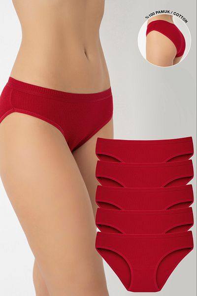 Ramior Set de 5 chiloți de bikini 100% bumbac cu nervuri cu talie specială