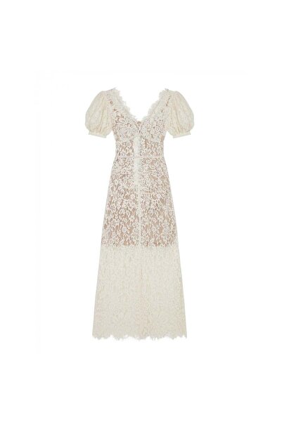 nish for you Beyaz Detay Midi Tasarım Elbise