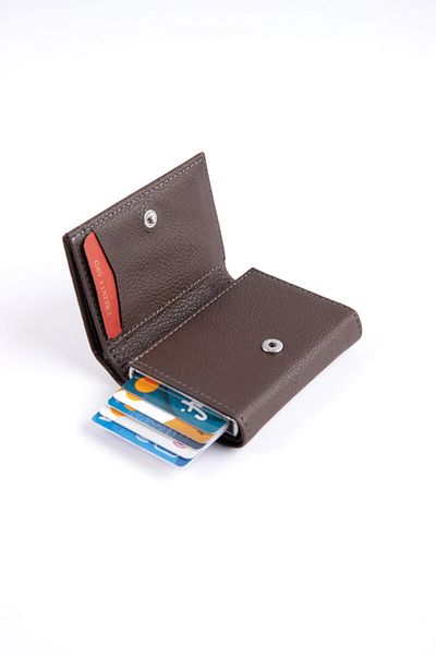 Paul Brand Polo Man's Coffee Unisex Wallet Card Holder with Plenty of Cards, Paper Money Compartment and Automatic Mechanism PBU10822