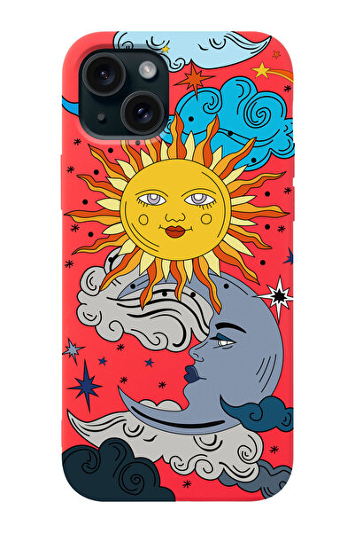 shoptocase Iphone 15 Uyumlu Güneş ve Ay Desenli Lansman Telefon Kılıfı