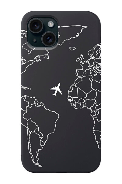 shoptocase Iphone 15 Uyumlu Çizgisel Harita Desenli Lansman Telefon Kılıfı