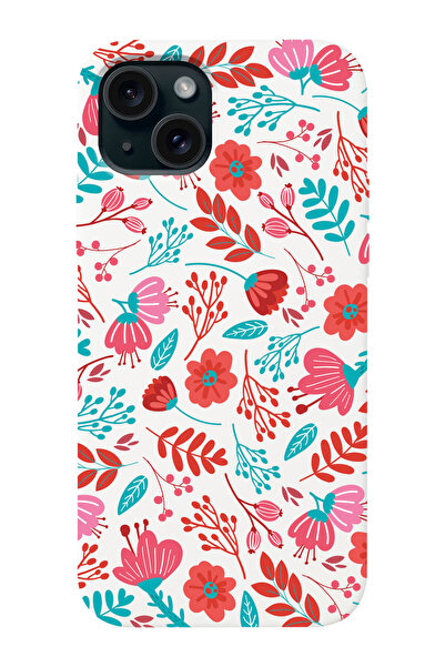 shoptocase Iphone 15 Uyumlu Çiçekler Desenli Lansman Telefon Kılıfı
