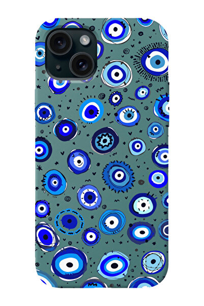 shoptocase Iphone 15 Uyumlu Nazar Boncukları Desenli Lansman Telefon Kılıfı