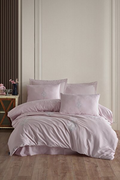 shi طقم غطاء لحاف مطرز من الساتان القطني 100% من إيسيبيلا روز | مزدوج | 6 قطع...