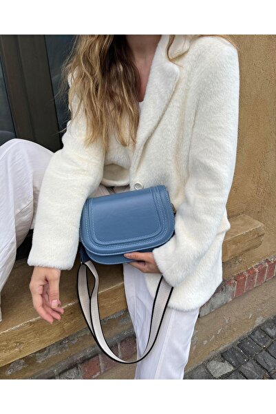 Tina Curea din pânză din piele lacuată geantă Albastru