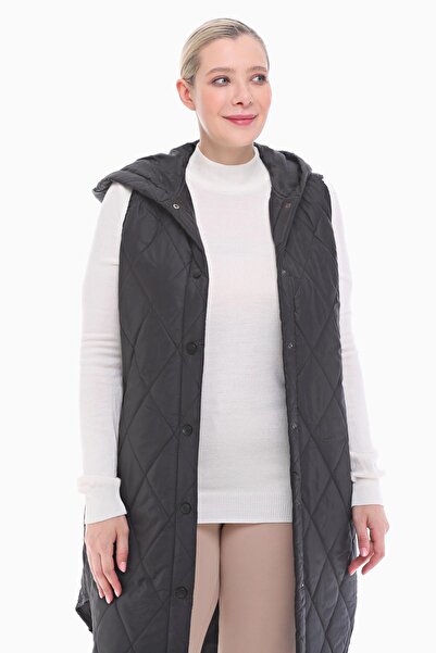 VETRE Women's Large Size Puffer Black Quilted Vest 1035