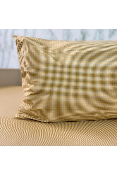 MundoLindo 100% Natural Cotton Gingham Single Elasticless 2 Piece Bed Sheet Set Mustard