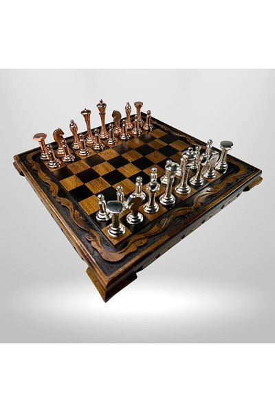 Metalicraft Mc08 Metal Chess Set – Natural Wood Walnut Board – Handmade Luxury Metal Stones