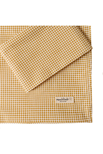 MundoLindo 100% Natural Cotton Gingham Single Elasticless 2 Piece Bed Sheet Set Mustard