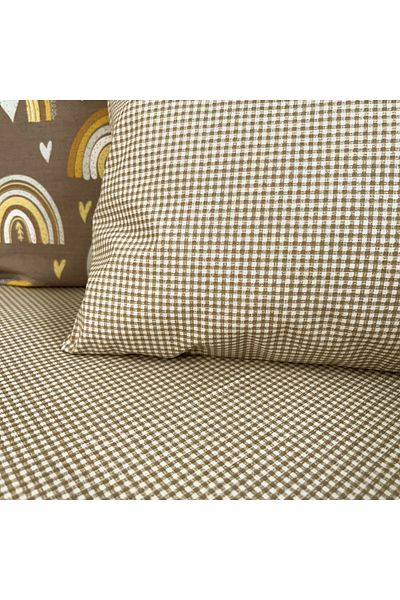 MundoLindo 100% Natural Cotton Gingham Single Elasticless 2 Piece Sheet Set Latte